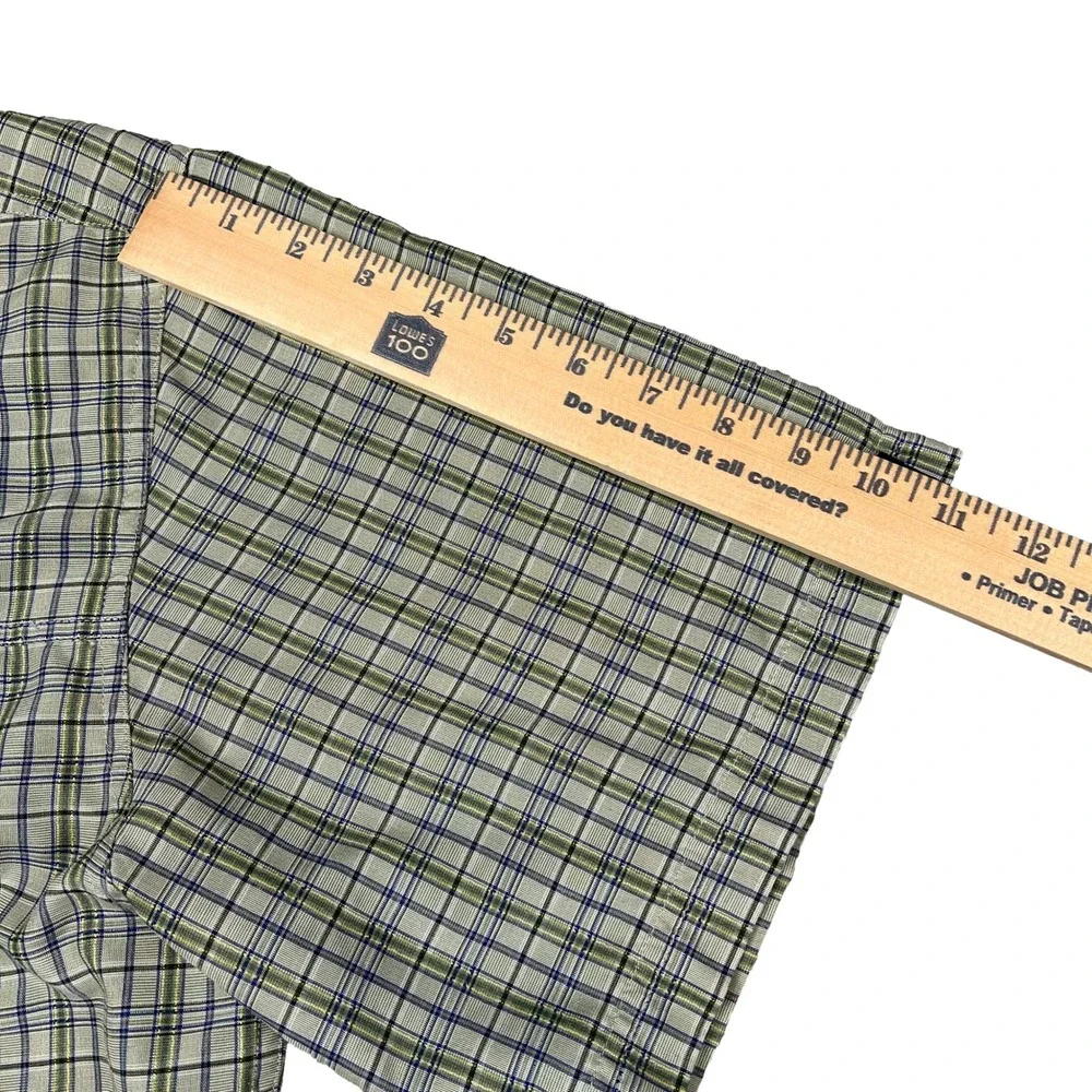 EUC The North Face Mens XL Plaid Short Sleeve Hiking Shirt Green Blue Button Up